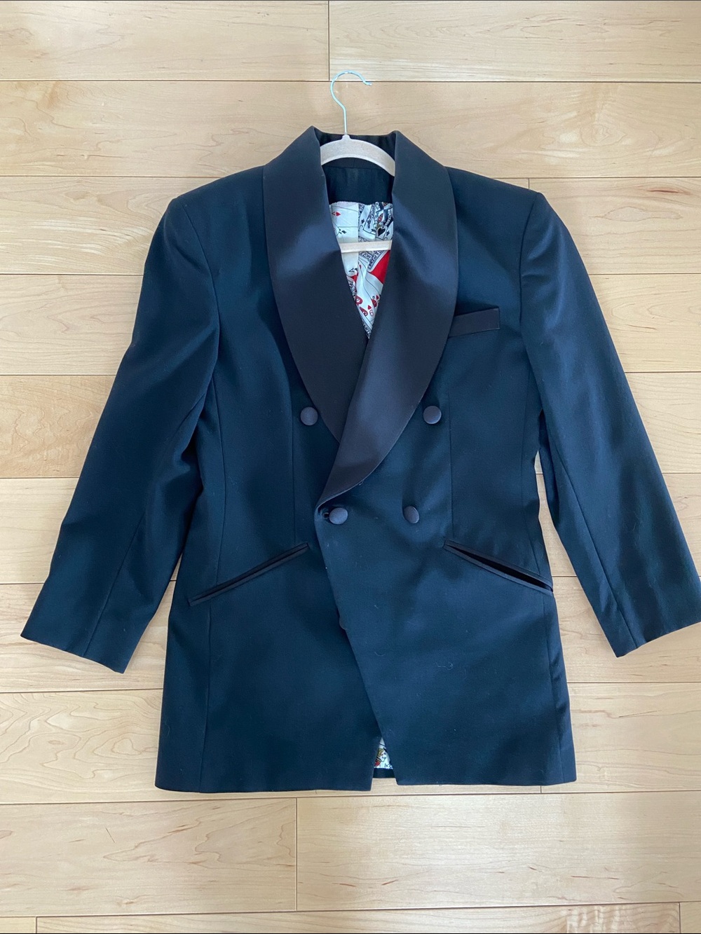 Vintage Nicole Miller Curfew Tuxedo Blazer Double Breast Card Print